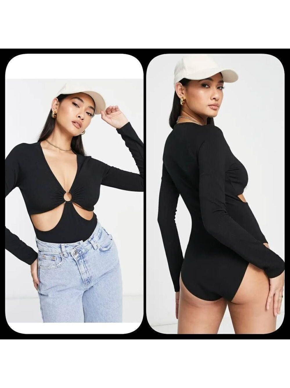 NWOT Topshop O-Ring Cutout Long Sleeve Bodysuit Sz 12